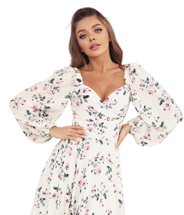 Dress With Floral Texture And Wide Sleeves