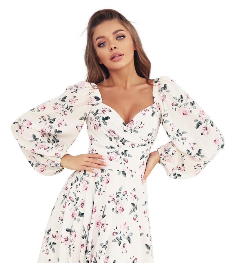 Robe d'été rose à pois et manches longues 